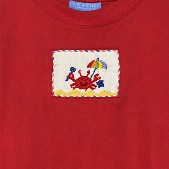 Anavini Boys Red Smocked Beach Crab Shirt Size 6 - Picture 2 of 4
